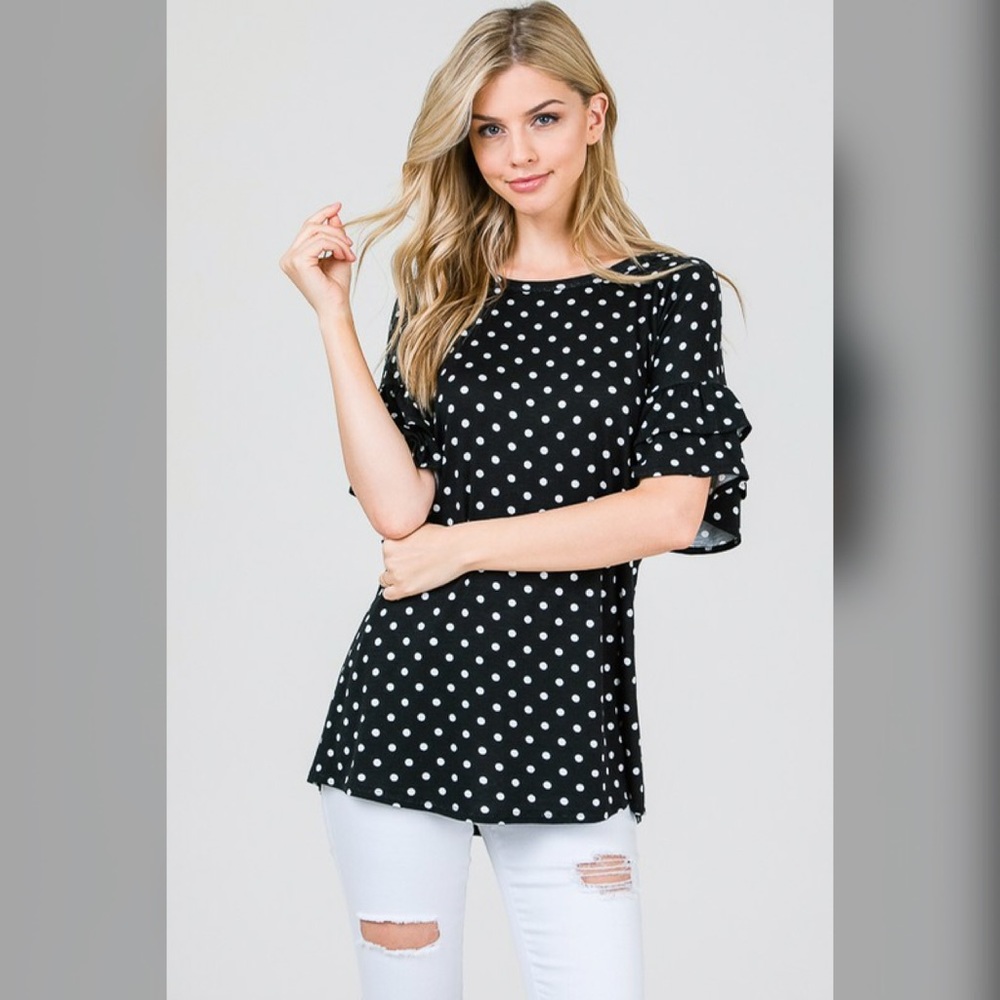 💕LAST 1! Polka Dot Round Neck Ruffle Top💕 - Picture 5 of 6